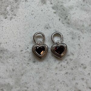 EUC Judith Ripka SS/garnet/diamonique heart earring jackets/charms